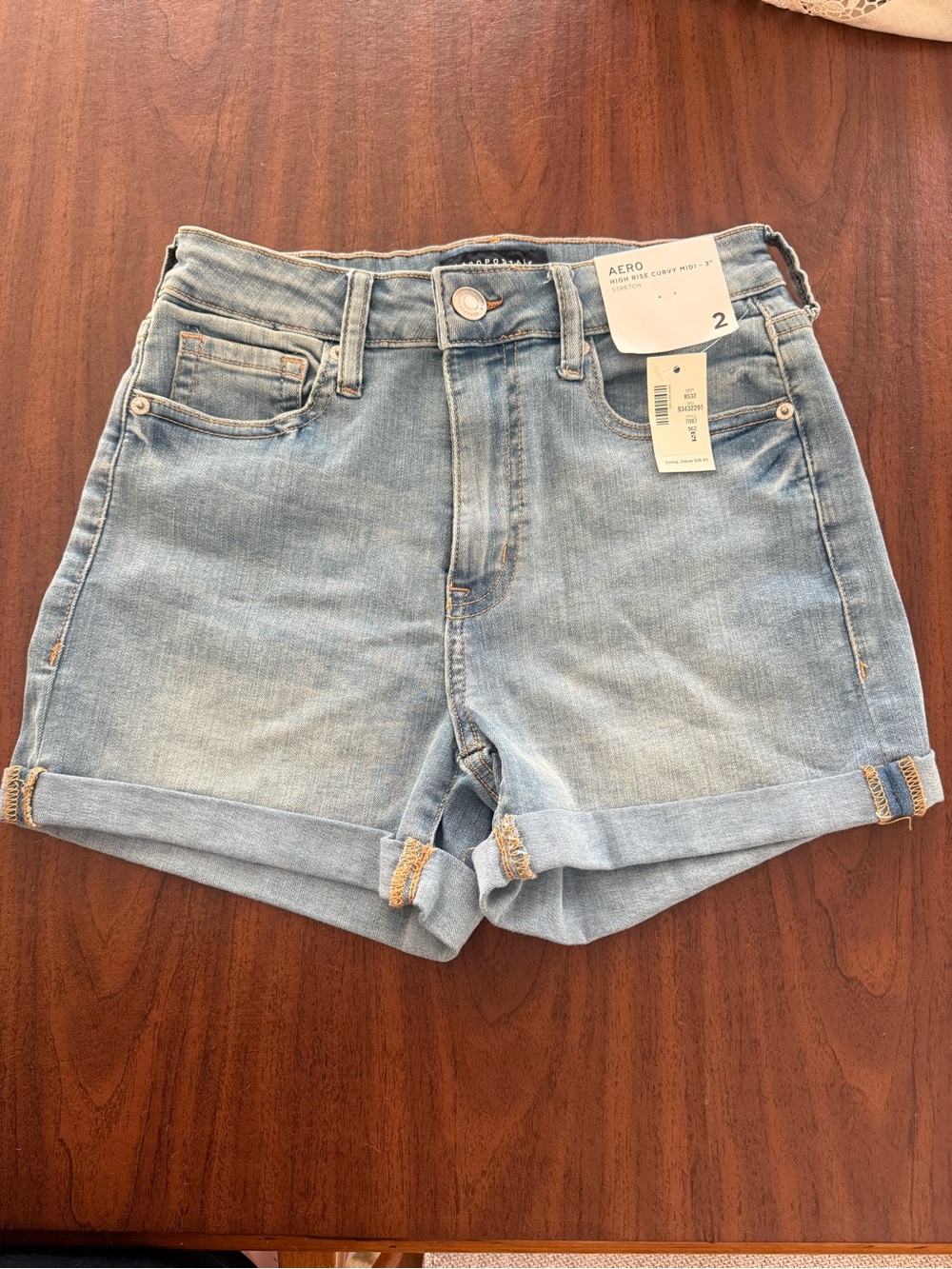 Aeropostale Light Blue High-Rise Rolled Hem Denim Shorts
